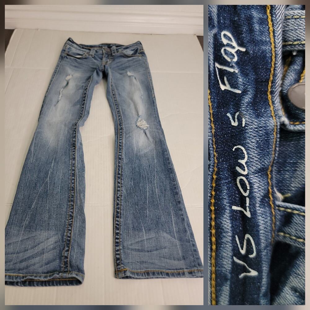 Vintage Victoria Secret Y2K VS Low 5 Flap Jeans 0 Blue Cotton Denim Bootcut